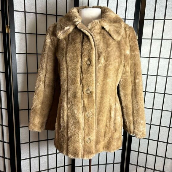Tissavel of France Tan Vintage Faux Fur Coat - Picture 1 of 7